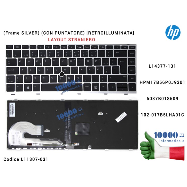 Tastiera Inglese Retroilluminata HP EliteBook 745 G5 840 G5 846 G5 840 G6 846 G6 (Frame SILVER) (CON PUNTATORE) L14377-061 6037B