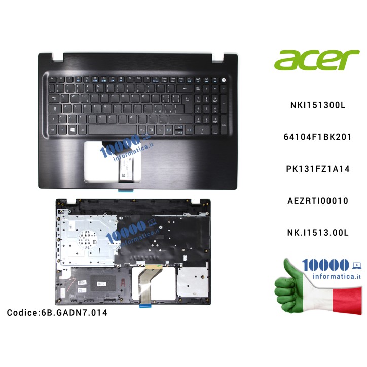 Tastiera Italiana Completa di Top Case Superiore ACER Aspire F5-572G  NKI151300L 64104F1BK201 LV5T_A50B PK131FZ1A14 AEZRTI00010 