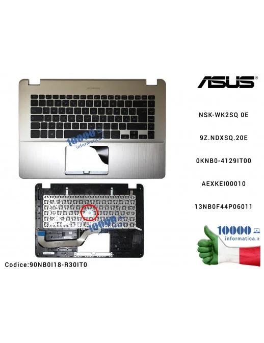 Tastiera Italiana Completa di Top Case Superiore ASUS VivoBook 15 X505 (ICICLE GOLD) X505Z X505ZA F505 F505Z F505ZA NSK-WK2SQ 0E9Z.NDXSQ.20E 0KNB0-4129IT00 AEXKEI00010