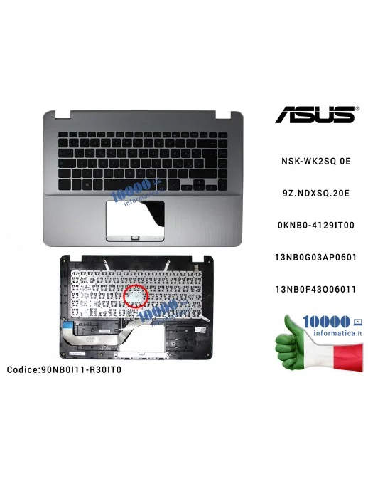 Tastiera Italiana Completa di Top Case Superiore ASUS VivoBook 15 X505 (STAR GREY) X505Z X505ZA F505 F505Z F505ZA NSK-WK2SQ 0E9Z.NDXSQ.20E 0KNB0-4129IT00 AEXKEI00010 13NB0G03AP0601 13NB0F43O06011 39XKETCJN30
