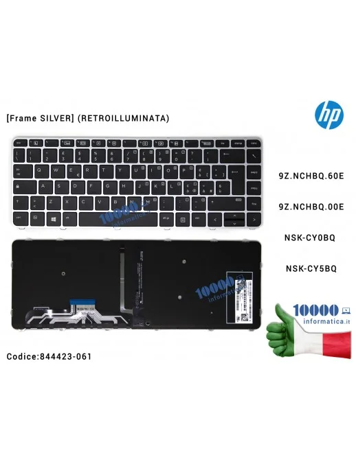 Tastiera Italiana Retroilluminata HP EliteBook Folio 1040 G3 (Frame SILVER) 818252-061 903667-061 9Z.NCHBQ.60E NSK-CY5BQ 9Z.NCHB