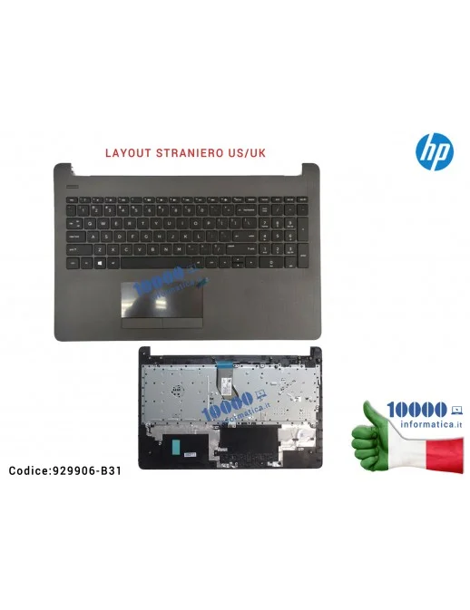 Tastiera Straniera Completa di Top Case Superiore Palmrest [Dark Ash Silver] HP Pavilion 15-BR 15-BS 15-BW 250 G6 255 G6 TPN-C12
