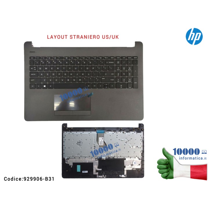 Tastiera Straniera Completa di Top Case Superiore Palmrest [Dark Ash Silver] HP Pavilion 15-BR 15-BS 15-BW 250 G6 255 G6 TPN-C12