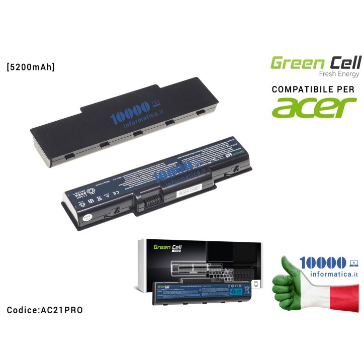 Batteria AS09A41 Green Cell PRO Compatibile per ACER Aspire 5532 5732Z 5734Z eMachines E525 E625 E725 G430 G525 G625 [5200mAh]