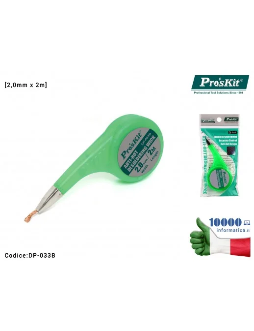 Treccia Dissaldante in Rame PRO'SKIT [2,0mm x 2m] Trecciola Assorbi Stagno Anti-Hot Desoldering Wick Beccuccio Anti-Calore in ac