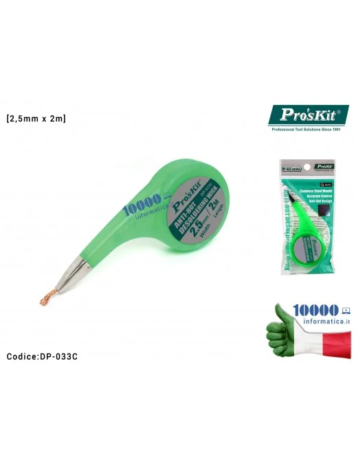 Treccia Dissaldante in Rame PRO'SKIT [2,5mm x 2m] Trecciola Assorbi Stagno Anti-Hot Desoldering Wick Beccuccio Anti-Calore in ac