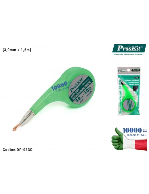 Treccia Dissaldante in Rame PRO'SKIT [3,0mm x 1,5m] Trecciola Assorbi Stagno Anti-Hot Desoldering Wick Beccuccio Anti-Calore in 