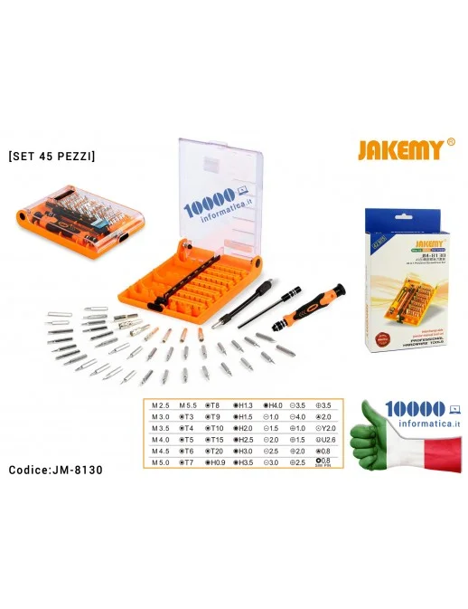 Kit di riparazione JACKEMY JM-8130 [Set 45 pezzi] Esagonali Torx mini Stella Kit per Riparazione Cellulari fai da te Precision H