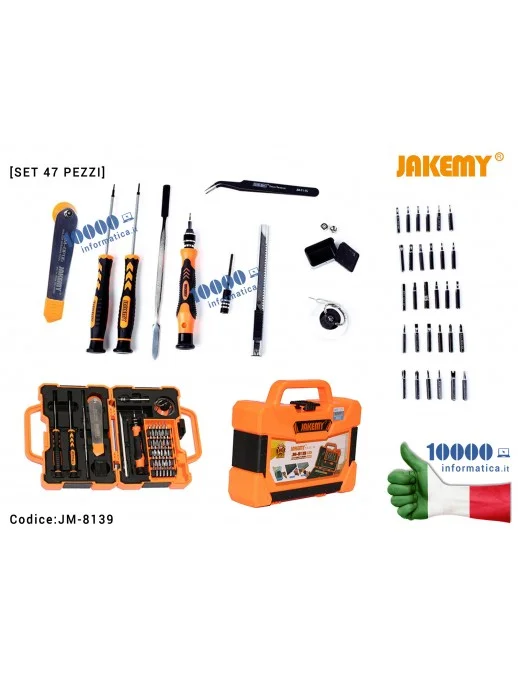 Kit di riparazione JACKEMY JM-8139 [Set 47 pezzi] Cacciaviti Esagonali Torx mini Stella Kit per Riparazione Cellulari fai da te Precision Hex Torx Mini Star Screwdriver Set Magnetic Screw Driver Home Repair Tool Kit Smartphone Notebook Tablet
