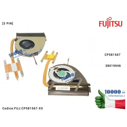 FUJ:CP581567-XX Ventola di Raffreddamento Fan CPU + Dissipatore FUJITSU LifeBook AH522 AH532 LH522 LH532 CP581567 38019946