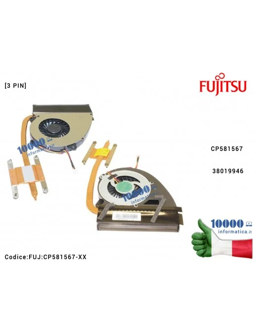 FUJ:CP581567-XX Ventola di Raffreddamento Fan CPU + Dissipatore FUJITSU LifeBook AH522 AH532 LH522 LH532 CP581567 38019946