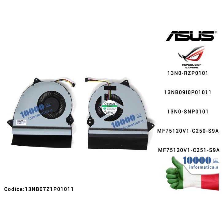 Ventola di Raffreddamento Fan CPU ASUS ROG GL552J GL552JX ZX50J 13N0-RZP0101 13NB09I0P01011 13N0-SNP0101 MF75120V1-C250-S9A MF75120V1-C251-S9A