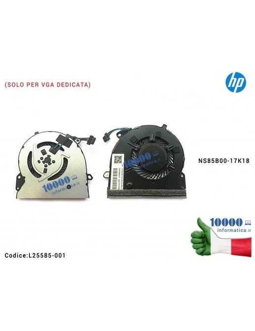 Ventola Fan CPU HP Pavilion 15-CS 15- CW - L25585-001, L23895-001 Ventola Fan CPU HP 15-CS 15-CW TPN-Q208 15T-CS (VGA DEDICATA) 
