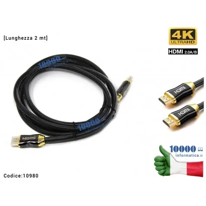 10980 Cavo HDMI ORO ULTRA FULL HD 4K 2160p V2.0 60FPS 3D per Tv Pc Comuter Notebook Playstation PS3 PS4 Xbox 360 SKY (2 mt)