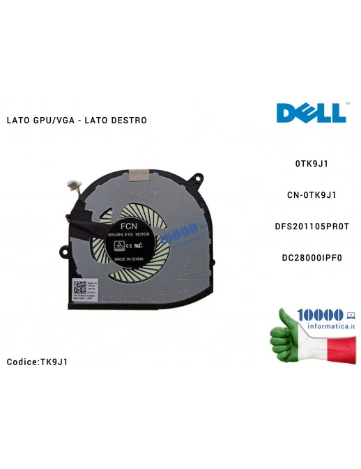 Ventola di Raffreddamento Fan GPU DELL XPS 15 9560 9570 Precision 5520 5530 5540 (LATO DESTRO) 0TK9J1 CN-0TK9J1 DFS201105PR0TDC2