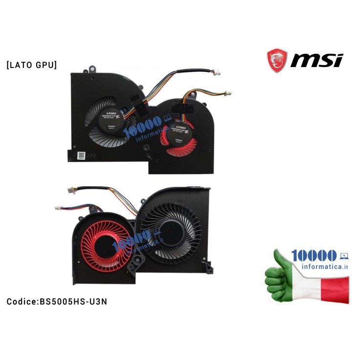 Ventola di Raffreddamento Fan GPU MSI Stealth Thin GS65 GS65VR P65 MS-16Q2 MS-16Q1 MS-16Q3 Stealth Pro GS63VR GS73VR BS5005HS-U3