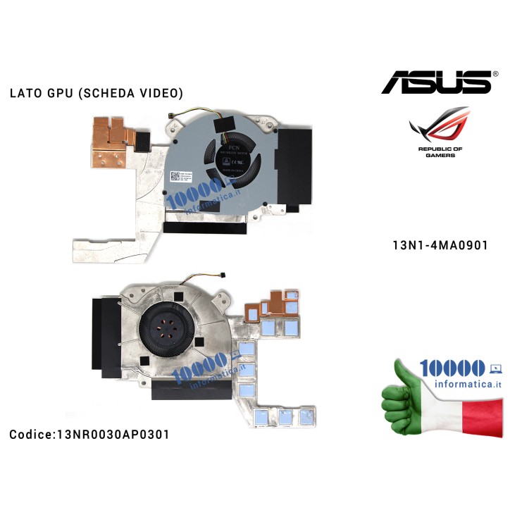 Ventola di Raffreddamento Fan GPU VGA + Dissipatore ASUS ROG Zephyrus GM501G GM501GS GM501GM 13N1-4MA0901