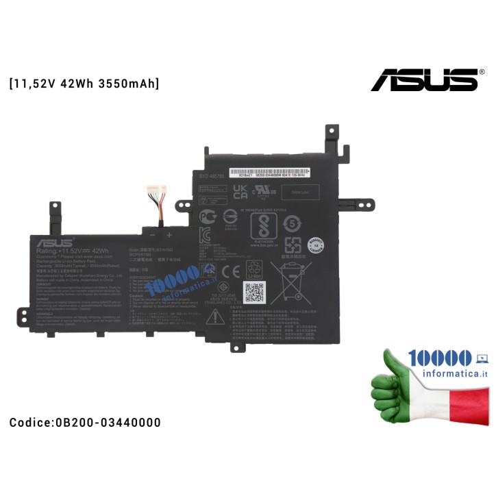 Batteria B31N1842 ASUS VivoBook S15 S531 S531F X531 X513E X513EA X513EP X513EQ X513IA X531F X531FA X531FL [11,52V 42Wh 3550mAh] 