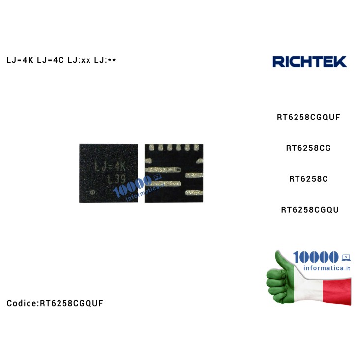IC Chip RICHTEK Mosfet RT6258CGQUF LJ=4K LJ=4C RT6258CG RT6258C LJ:xx LJ:** UQFN12 RT6258CGQU