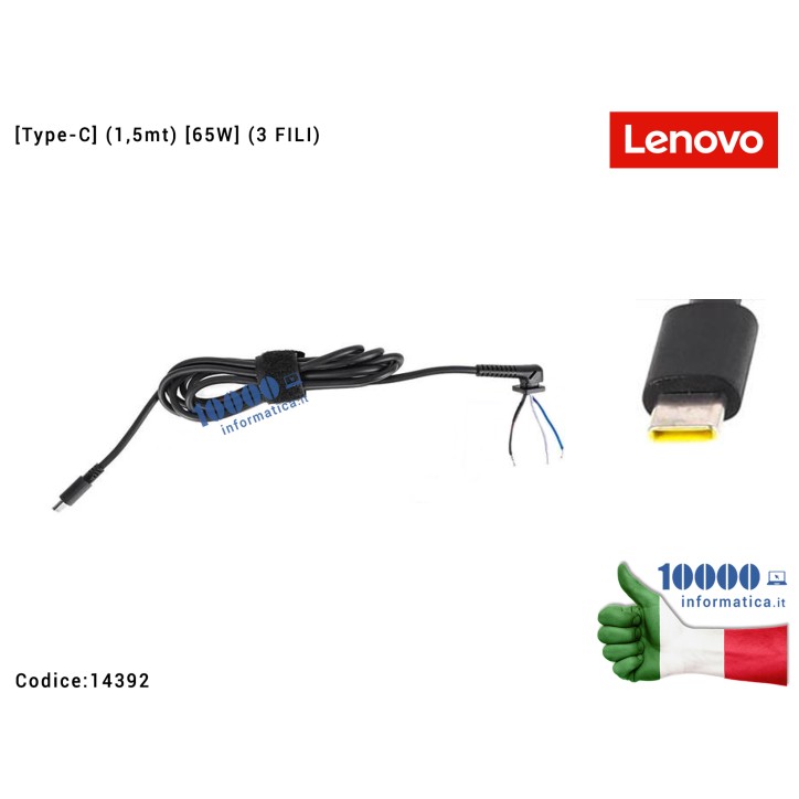 Cavo con Connettore per Alimentatore LENOVO [Type-C] (1,5mt) [65W] (3 FILI)