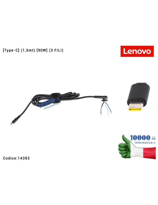 14393 Cavo con Connettore per Alimentatore LENOVO [Type-C] (1,5mt) [90W] (3 FILI)