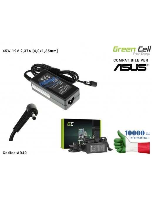 AD40 Alimentatore Green Cell 45W 19V 2,37A [4,0x1,35mm] Compatibile per ASUS ZenBook BX21A