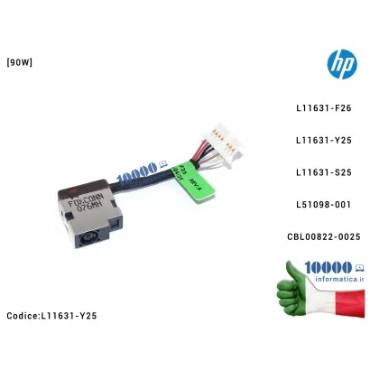 L11631-Y25 Connettore DC Power Jack HP Pavilion x360 14-CD 14-DH 14-DW [90W] L11631-F26 L11631-Y25 L11631-S25 L51098-001 CBL0...