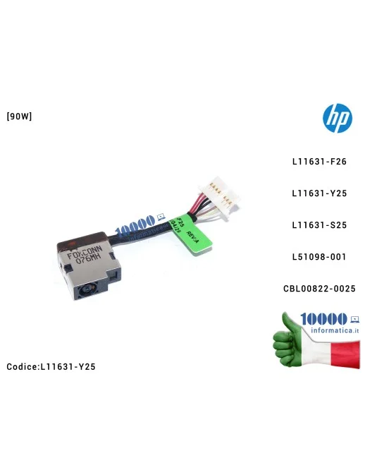 L11631-Y25 Connettore DC Power Jack HP Pavilion x360 14-CD 14-DH 14-DW [90W] L11631-F26 L11631-Y25 L11631-S25 L51098-001 CBL0...