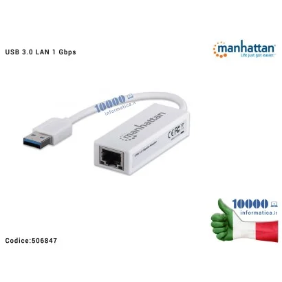 506847 Adattatore USB 3.0 con porta Ethernet LAN RJ45 1Gbps MANHATTAN