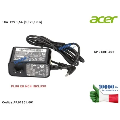 AP.01801.001 Alimentatore ACER 18W 12V 1,5A [3,0x1,1mm] Aspire SW5-011 Iconia A100 A101 A200 A210 A211 A3-A10 A500 A501 B1-71...