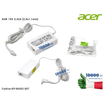 KP.06503.007 Alimentatore ACER 65W 19V 3,42A [3,0x1,1mm] (BIANCO) AspireS5-391 S3-392 S7-391 S7-191 V3-331 V3-371 Swift SF314...