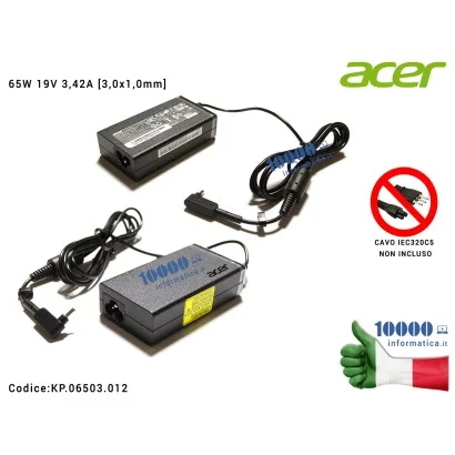 KP.06503.012 Alimentatore ACER 65W 19V 3,42A [3,0x1,1mm] Aspire S5-391 S3-392 S7-391 S7-191 V3-371 V3-331 E5-552 R7-571 Chrom...