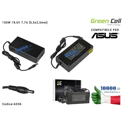 AD56 Alimentatore Green Cell 150W 19,5V 7,7A [5,5x2,5mm] Compatibile per ASUS G550 G73 G73J G73JH G73JW and MSI GE60 GE70 GP7...