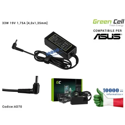 AD70 Alimentatore Green Cell 33W 19V 1,75A [4,0x1,35mm] Compatibile per ASUS VivoBook X201E X202E F201E S200E Q200E