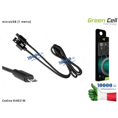 KAB31M Cavo Dati Ricarica USB a microUSB Green Cell [1 metro] Asus Samsung Huawei Lenovo Nokia