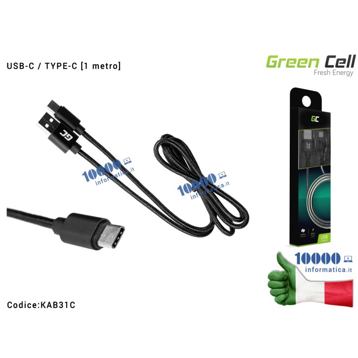 Cavo USB a USB-C Green Cell [1 metro] USB a Type-C