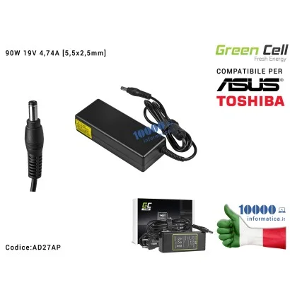 AD27AP Alimentatore Green Cell PRO ASUS 90W 19V 4,74A [5,5x2,5mm] Compatibile per ASUS A53 N43 N53 K50 K53 K55 K73 K75 K95 X5...