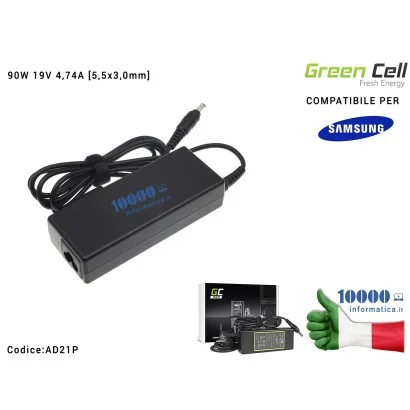 AD21P Alimentatore Green Cell PRO 90W 19V 4,74A [5,5x3,0mm] Compatibile per SAMSUNG R505 R510 R519 R520 R720 RC720 R780