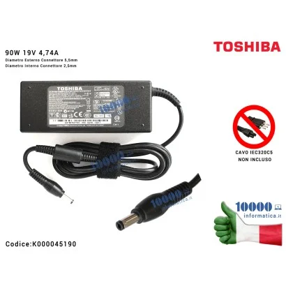 K000045190 Alimentatore TOSHIBA 90W 19V 4,74A