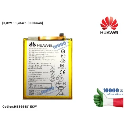 HB366481ECW Batteria 24022157 HUAWEI P8 Lite 2017 (PRA-L21) P9 (EVA-L19) P9 Lite (VNS-L21) P10 Lite (WAS-L21) [3000mAh 3,82V ...