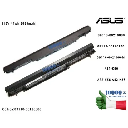 0B110-00180000 Batteria A41-K56 ASUS K56 K56CA K56CM S550 S550C S550CA S550CM S56C [15V 44Wh 2950mAh] 0B110-00210000 0B110-00...