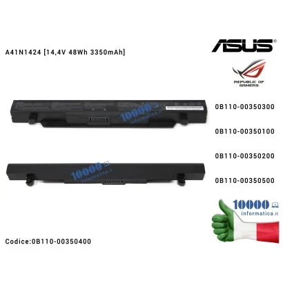 0B110-00350400 Batteria A41N1424 ASUS ROG GL552 GL552J GL552JX GL552VL GL552VW GL552VX [14,4V 48Wh 3350mAh] 0B110-00350000 0B...