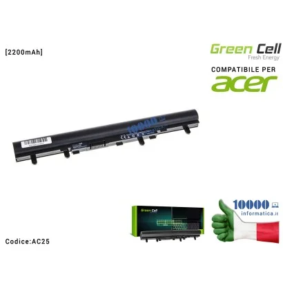 AC25 Batteria AL12A32 Green Cell Compatibile per ACER Aspire E1-522 E1-530 E1-532 E1-570 E1-572 V5-531 [2200mAh]