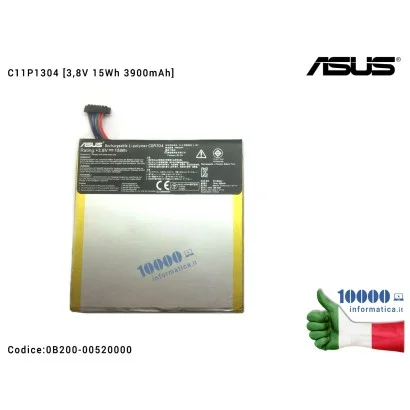 0B200-00520000 Batteria C11P1304 ASUS MeMO Pad 8 HD ME180 (K00L) 7 HD ME173X (K00B) VivoTab M80TA [3,8V 15Wh 3900mAh]