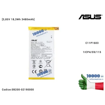 0B200-02190000 Batteria C11P1603 ASUS ZenFone Go ZB690KG (L001) ZenPad C 7 Z171KG [3,85V 18,3Wh 3480mAh]