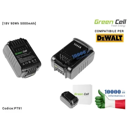 PT91 Batteria Green Cell per Avvitatore Trapano DeWalt DCB184 DCB182 DCB180 [18V 90Wh 5000mAh]