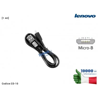 CD-10 Cavo Lenovo microUSB Dati Ricarica [1 mt] Vibe K3 K5 K10 P1 P2 A820T A820 A390T A800 A390 P780 A820E A830 A789