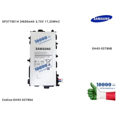 GH43-03786A Batteria SP3770E1H SAMSUNG Galaxy Note 8.0 GT-N5100 N5100 GT-N5110 N5110 GT-N5120 N5120 [4600mAh 3,75V 17,25Whr] ...