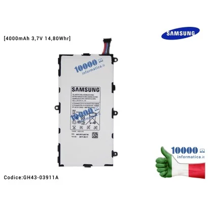 GH43-03911A Batteria T4000E SAMSUNG Galaxy Tab 3 SM-T210 SM-211 T210 T211 [4000mAh 3,7V 14,80Whr]