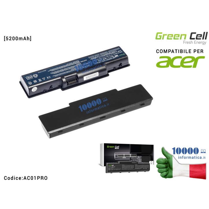 Batteria AS07A32 Green Cell PRO Compatibile per ACER Aspire 5738 5740 5536 5740G 5737Z 5735Z 5340 5535 5738Z 5735 [5200mAh]